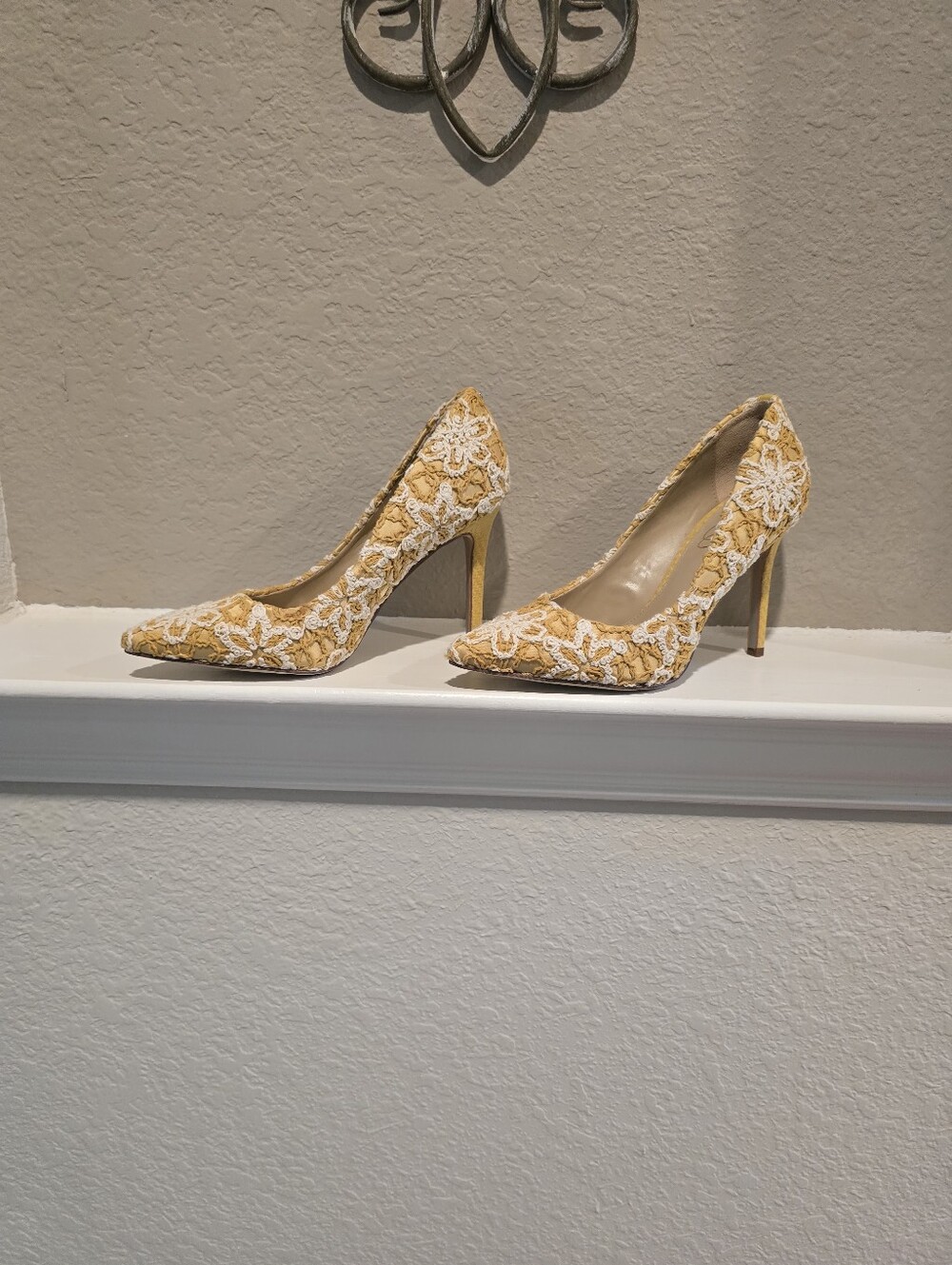 Sam Edelman Yellow Lace Pointed-Toe High Heel Pumps